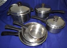Vtg VOLLRATH Try-Ply 18-8 Stainless Steel Ware LO-HEET Cookware 9 Pc Set Pot Pan picture