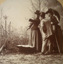 Antique 1890 Victorian Catch That Butterfly Stereoview Photograph Photo 1800s picture