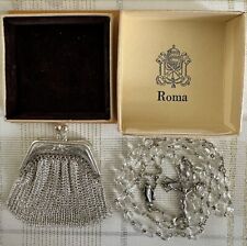 ANTIQUE ROMA STERLING SILVER ROSARY BEADS & STERLING ROSARY PURSE ~ EXQUISITE picture