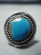 IMPRESSIVE VINTAGE NAVAJO PILOT MOUNTAIN TURQUOISE STERLING SILVER RING OLD picture
