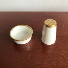 Vignaud Salt Cellar & Pepper Shaker White & Gold Porcelain Limoges picture