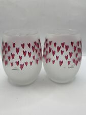 Culver LTD Frosted Hearts Valentines Bar Stemless Wine Glasses Set Never Used picture