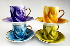 Casati Fine Porcelain Demitasse Espresso Set 4 Cups/Saucers Beautiful Roses picture