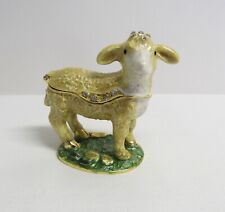 Lamb / Sheep Enamel & Crystal Hinged Keepsake Trinket Box - Magnetic Closure picture