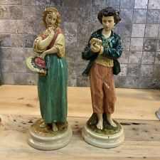 Antique Italian Borghese Chalkware Plaster Boy Girl Figures Man Woman Couple picture