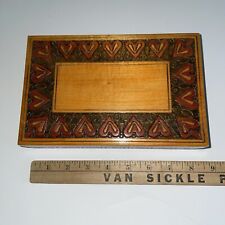 Pyrography folk art box poland keepsake box carved wood burned vintage Hearts picture