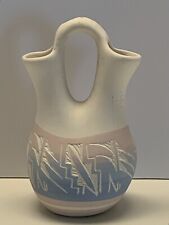 Vtg Native American Navajo Pottery Etched 5..5” Wedding Vase Pastels  Signed picture