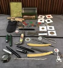Vintage Estate Junk Drawer Lot Knives Razors Fountain Pens Collectibles picture