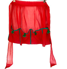 VTG 1960s Christmas Apron Sheer Red Organza Green Felt Trees Sequins Pockets picture
