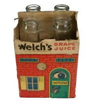Vintage 1953 Welch's Grape Juice Howdy Doody Inspector 4 Bottles & Carrier picture