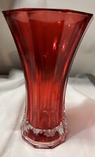 Beautiful ribbed Red clear cased flared  Glass Vase from FTD 8” Tall  picture