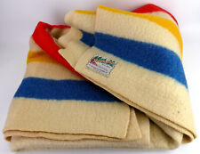 Vintage Orrlaskan 100% Wool Felt Red Blue Yellow Striped Blanket  75