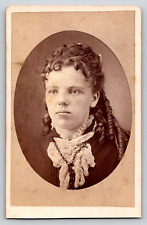 Original Old Vintage Antique Photo CDV Beautiful Girl Lady Curls Dress 1800's picture