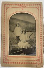 Antique Tintype Photo of Young Sisters 1/6Th Plate Cool Scene picture