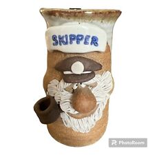 Vintage Pottery Funny Ugly 3D Face Signed Art SKIPPER w/ Pipe Mug Cup picture