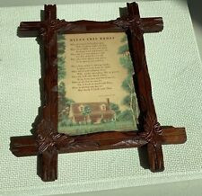 Antique Victorian Carved Black Forest Adirondack Tramp Art Frame Leaves w/ Print picture