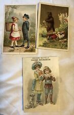 Lot of 3 c1880s Antique French Victorian Children Trade Cards With Bear, Dog C25 picture
