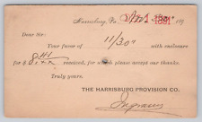 Vtg 1891 Postal Card The Harrisburg Provision Co. Harrisburg, PA. A368 picture
