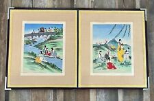 Vintage Framed Korean Silk Embroidery Double Bifold Wall Or Table Panel 38”x22” picture