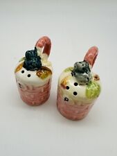 Vintage Salt and Pepper Shakers Pink Basket Weave Ceramic Japan 2.25 Inch picture