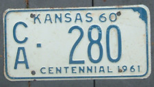 KANSAS  Centennial Vintage 1960 1961  License plate Clark County   CA 280 picture