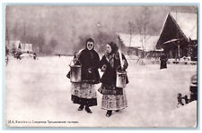 c1910 Two Russian Females Russian Village Winter Scene Antique Postcard picture