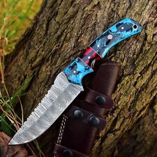 Handmade Damascus Steel Hunting Fixed Blade Skinner Knife With Leather Sheath picture