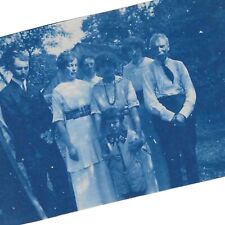 Antique Cyanotype Blue Tinted Photo Snapshot 1910s Photograph Men Women picture