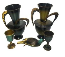 Vintage Lot Brass Judaica Israel Kiddish Cups, Bird Shape Ashtray, Vase Decanter picture