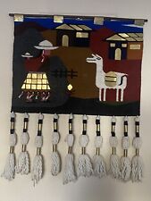 Hand Woven Wool Peruvian Textile Wall Hanging Tassels & Metal Pieces 27” X 24” picture