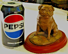 Vintage Bronze Pug Dog Figurine  On a Wooden Base - (SOLID,  HEAVY from ENGLAND) picture