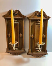 Set Of VTG Burwood Faux Rattan Wall Sconce Hanging Taper Candle Holders Decor picture