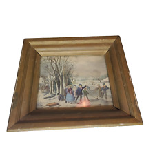 Vintage Solid Wooden Frame with Currier and Ives Winter Print Handmade? picture