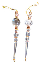 VTG Pair of Acrylic Icicle Faceted Crystals with Gold Caps & Beads 6.5