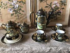 Vintage Japanese Teapot Set Hand Painted Floral Black Gold Made In Japan Antique picture