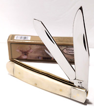 Whitetail Buck Deer Series Smooth White Bone 2 Blade Trapper Hunter Pocket Knife picture