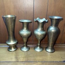 Vintage Set of 4 Etched Brass Vases Made in India picture
