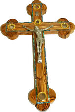 Large Olive wood 14 Stations Budded Orthodox Crucifix with 5 Holy Land Samples picture