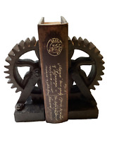 Rustic Industrial Wheel Gear Bookends Solid Resin Bronze Brown Tone. 1 Pair picture