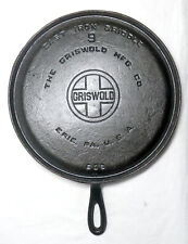 Griswold #9 Round #609A Cast Iron Griddle Large Logo Erie PA Good Condition picture