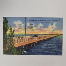 Postcard Gandy Bridge Six Miles Between Tampa and St Petersburg Florida FL Linen picture