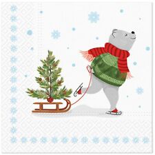 (2) Christmas Decoupage Paper Napkins Bear Animal Winter Luncheon Napkin - TWO picture