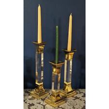 Set of 3 Large Brass Lucite Vintage Square Candle Holders Mid Century Modern MCM picture