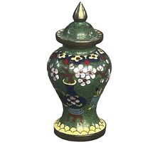 Vintage Chinese Green Floral Cloisonne Urn Ginger Jar Small  picture