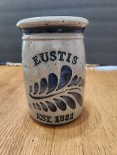 Vintage signed salt glaze crock Eustis cobalt blue and grey picture