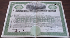 1926 CHICAGO GREAT WESTERN RAILWAY CGW TEN SHARES PREFERRED STOCK CERTIFICATE picture