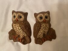 Vintage HOMCO Owl Wall Plaques/Hangings Set of 2-Home Interior Brown Cream NOS picture