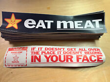 Vintage EAT MEAT Carl’s Jr Bumper Sticker 1997 Vegan Funny Naughty picture