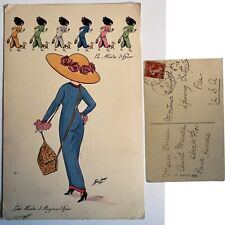 Vintage Art Nouveau Glamour Lady Postcard Paris France Xavier Sager Signed Mail picture