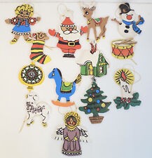 Vintage Hand Painted Double Sided Flat Wooden Christmas Ornaments Set of 13 picture